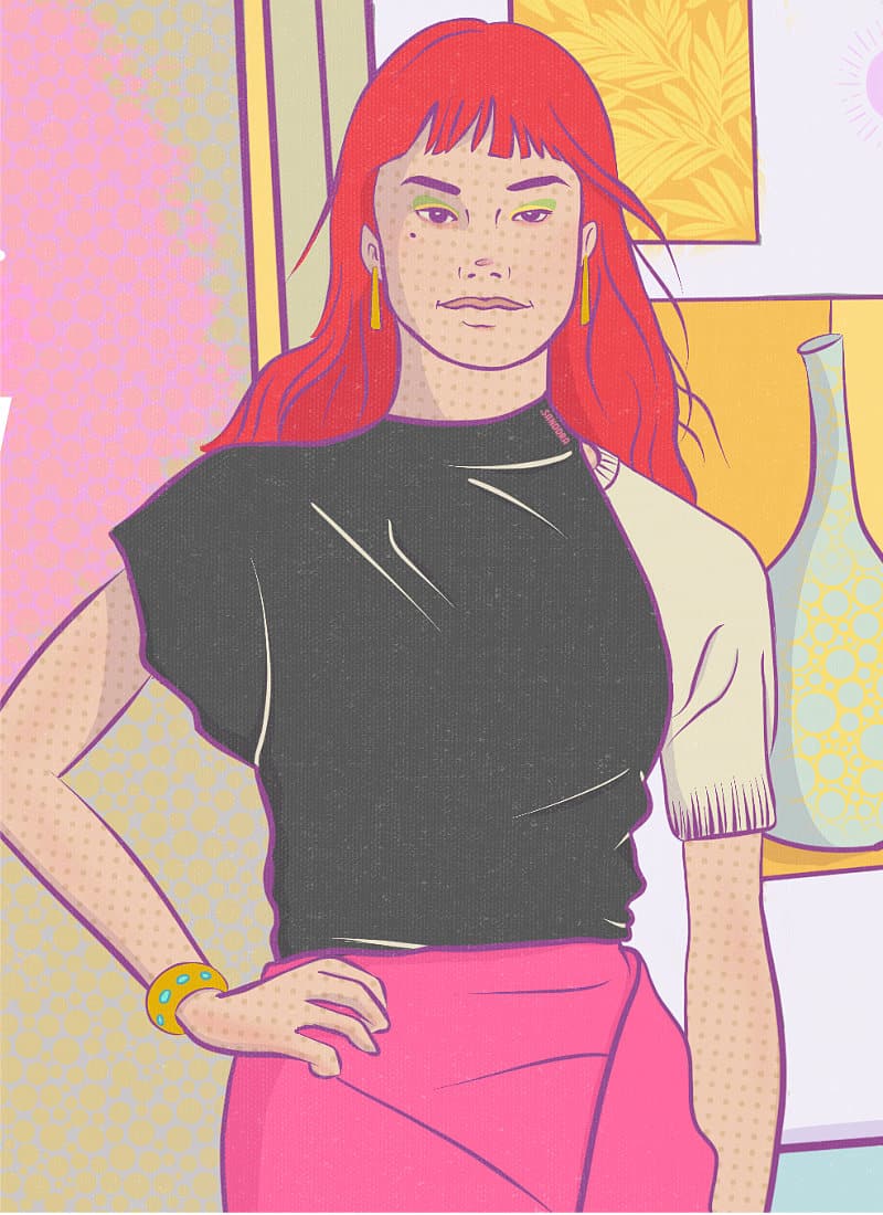 Fashion digital illustration of a redhead woman