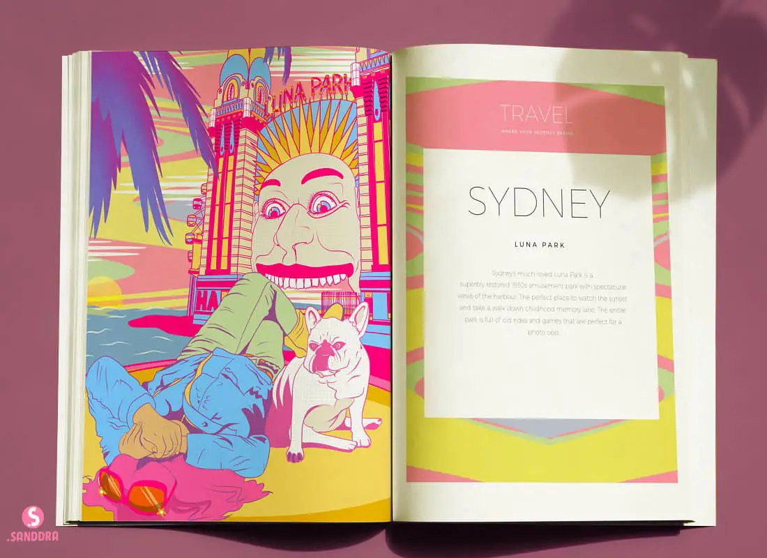 LLuna-Park Sydney Australia, travel magazine illustration